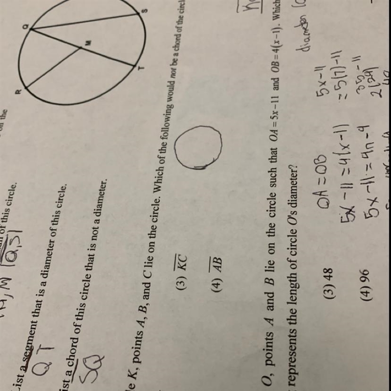 In circle K, points A, B, and C lie on the circle. Which of the following would not-example-1