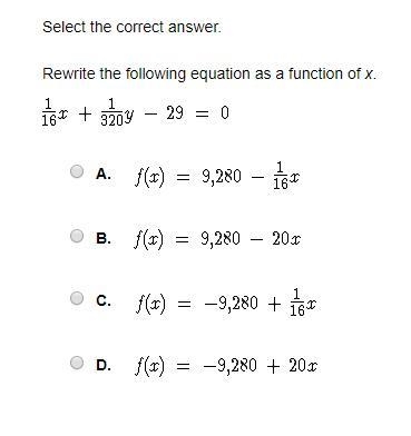 Select the correct answer. Rewrite the following equation as a function of x.-example-1