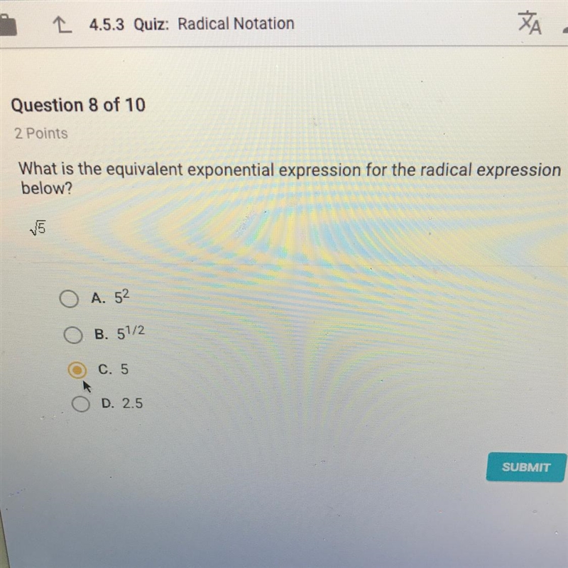 What is the equivalent exponential expression for the radical expression below?-example-1