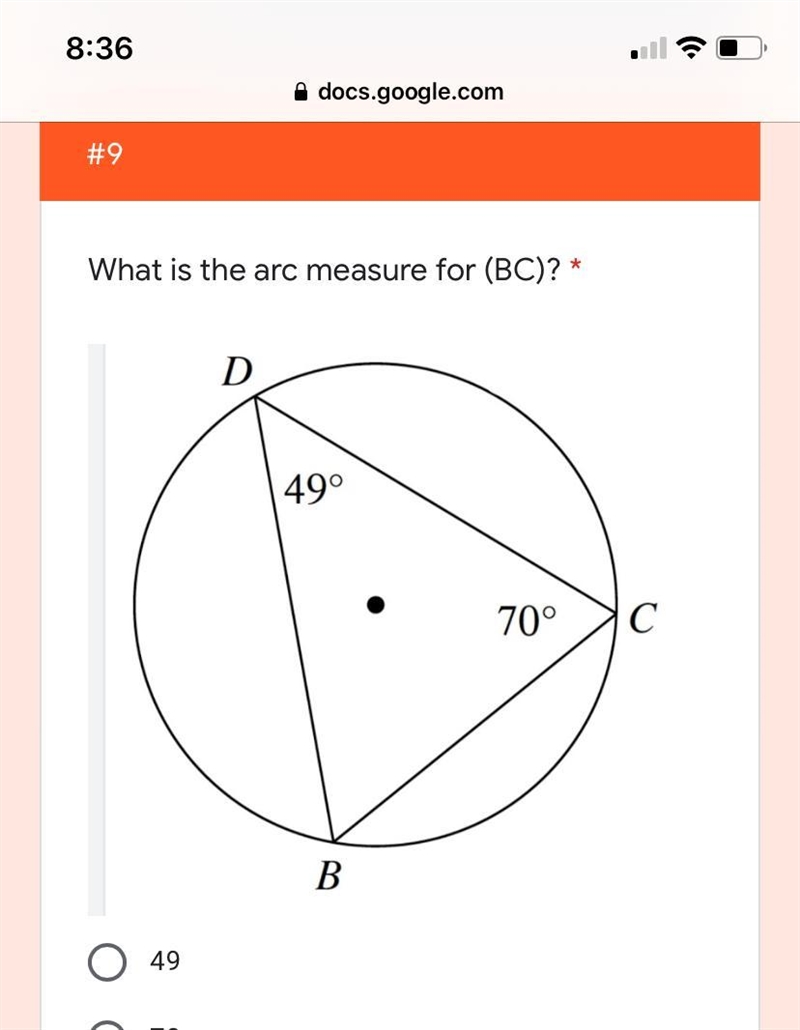 What is the arc measure for(BC)-example-1