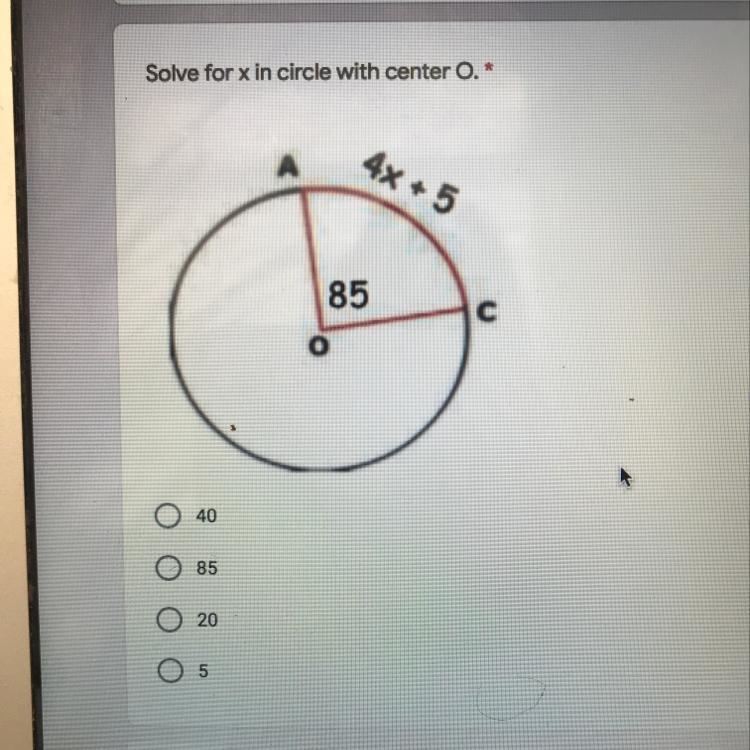 Solve for X in circle with center O-example-1