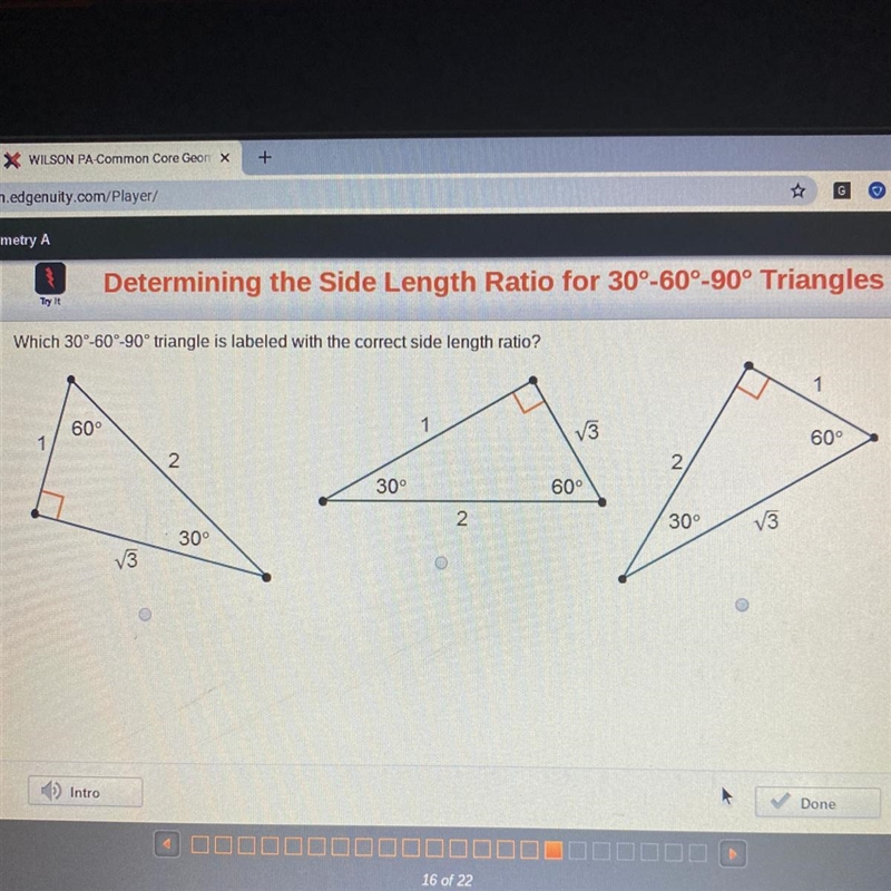 Which 30 60 -90 degree triangle is labeled with the correct side length ratio ?-example-1