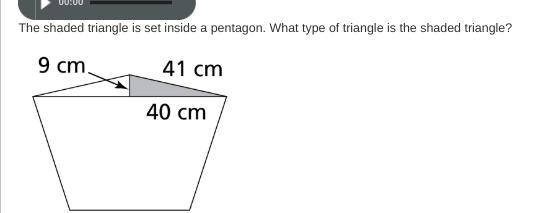 The shaded triangle is set inside a pentagon. What type of triangle is the shaded-example-1