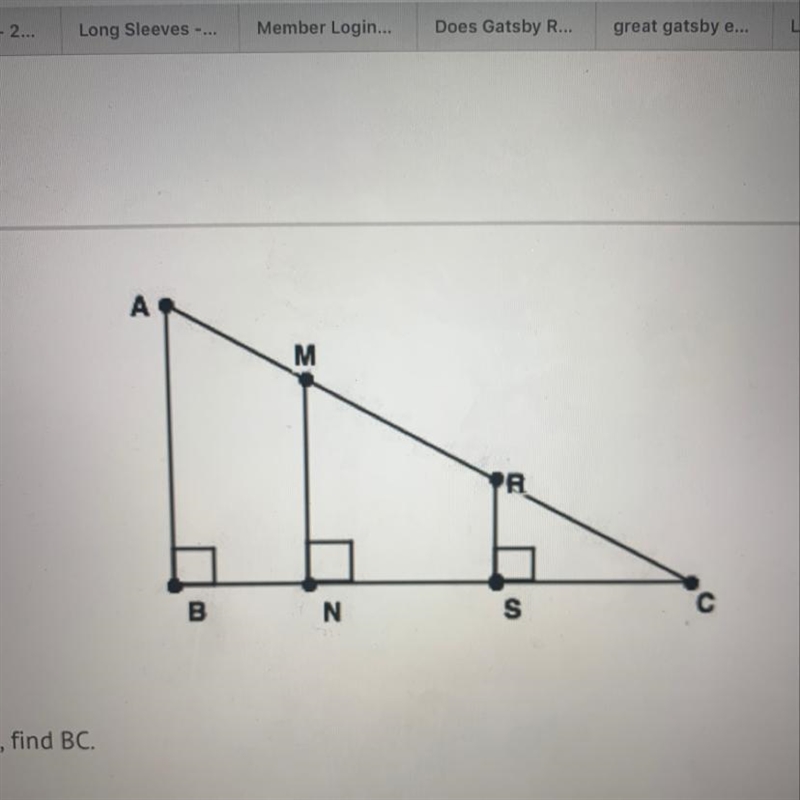 If AB = 9, RS = 3, and SC = 5, find BC. A) 5 B) 10 C) 13.5 D) 15-example-1