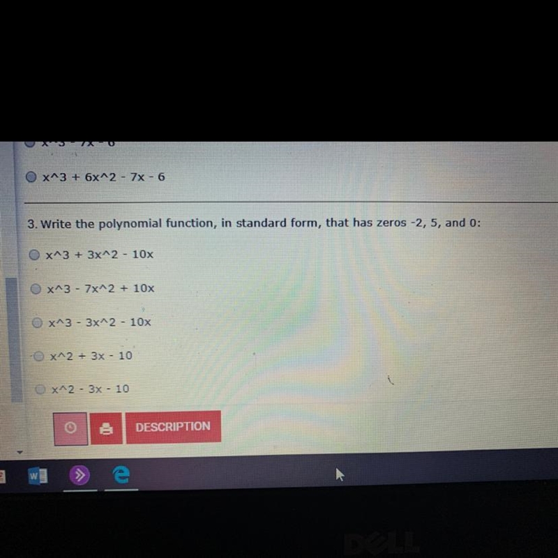 Write the polynomial function, in standard form, that has zeros -2, 5, and 0.-example-1