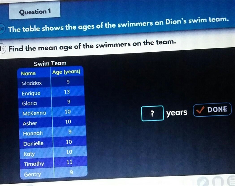 Find the mean age of the swimmers on the team. ​-example-1