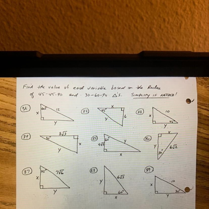 Anyone know what these 45-45-90 triangles are along with 30-60-90?-example-1