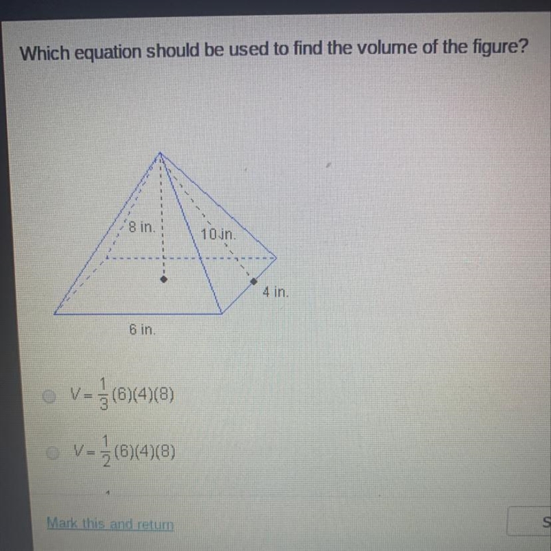 Which equation should be used to find the volume of the figure ??-example-1