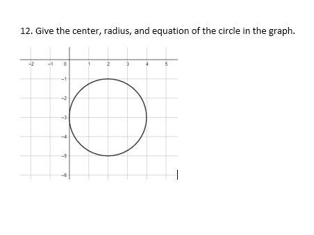 10 POINTS!!!! Give the center, radius, and equation of the circle in the graph.-example-1