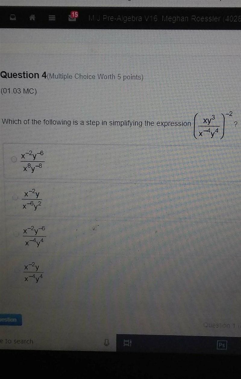 PLEASE HELP FAST Which of the following is a step in simplifying the expression? ​-example-1