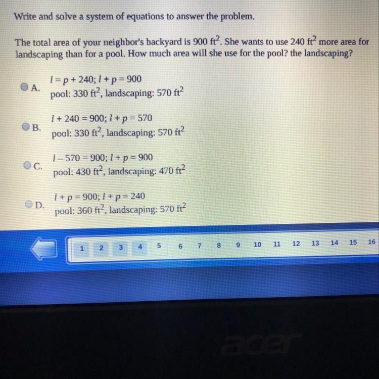 Write and slice a system of equations to answer the problem The total area of your-example-1