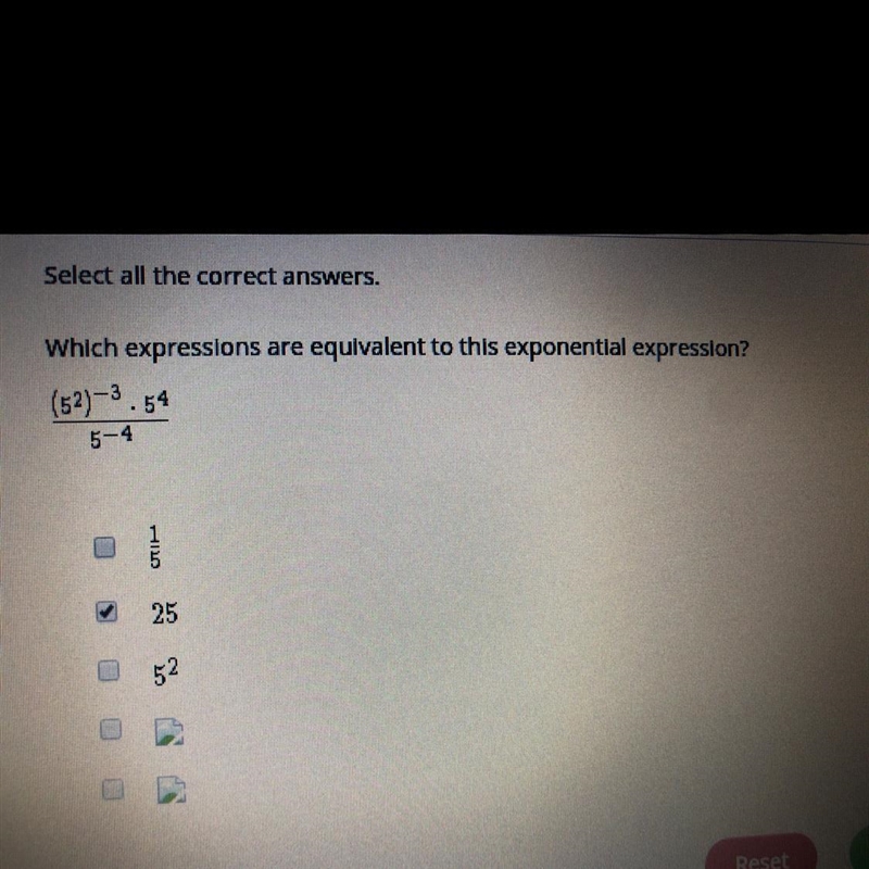 Which expressions are equivalent to this exponential expression-example-1