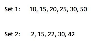 Consider the two data sets. Which has the higher median, and what is that median? A-example-1