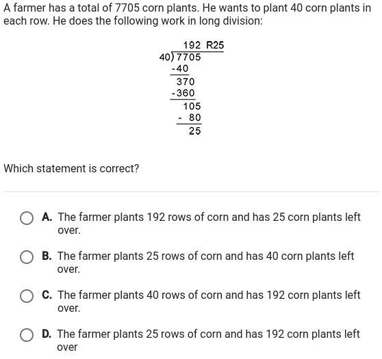 A farmer has a total of 7705 corn plants. He wants to plant corn plants in each row-example-1