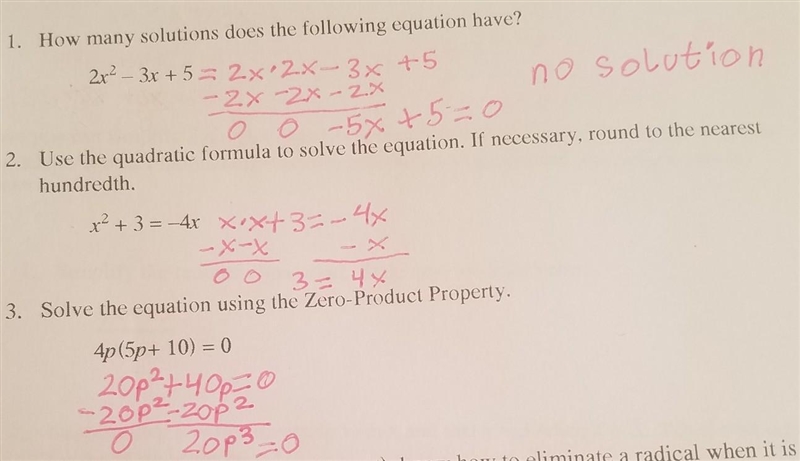 1. How many solutions does the following equation have? 2x2 – 3x + 5 = 2x2.*- 3x + 5 no-example-1