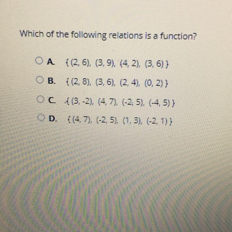 Which of the following relations is a function ?-example-1