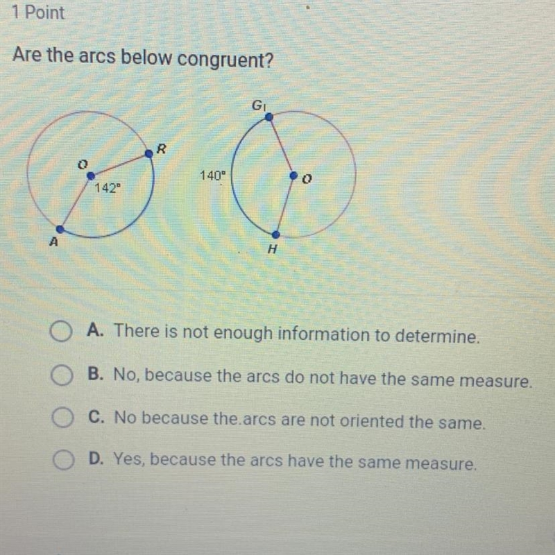 HELP !!! are the arcs below congruent-example-1