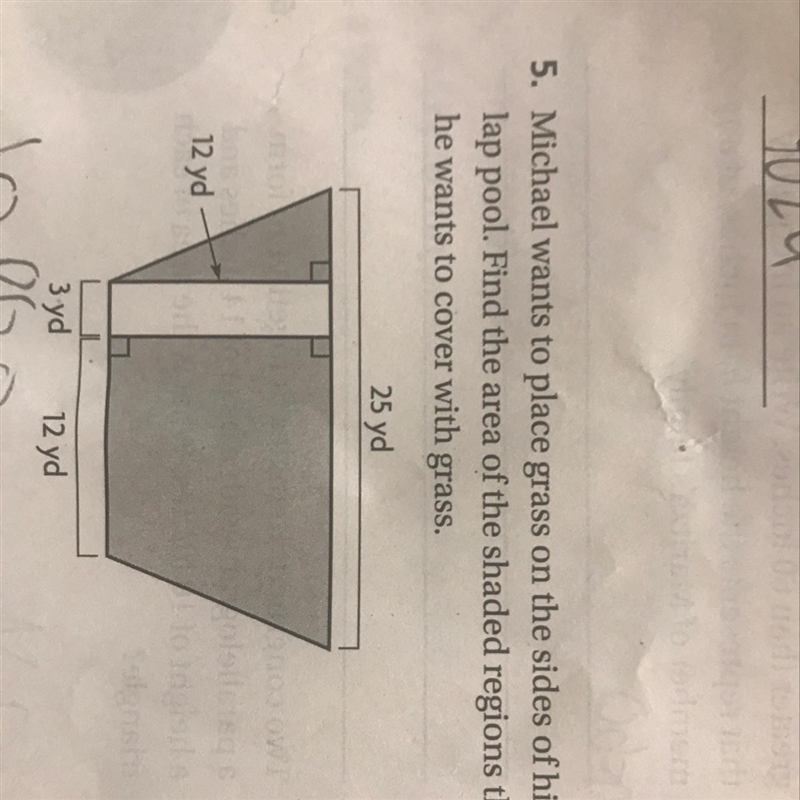 5. Michael wants to place grass on the sides of his lap pool. Find the area of the-example-1