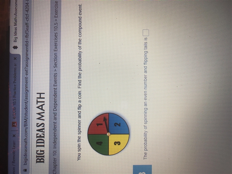 You spin a spinner and flip a coin. Find the probability of the compound event. The-example-1