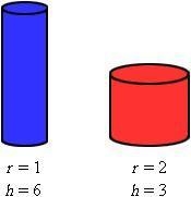 Which right circular cylinder has the greater volume? A. The red cylinder. B. The-example-1