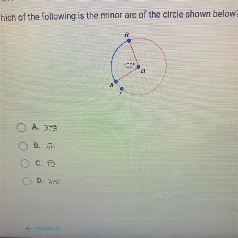 Help! !!!! which of the following is the minor arc of the circle below?-example-1