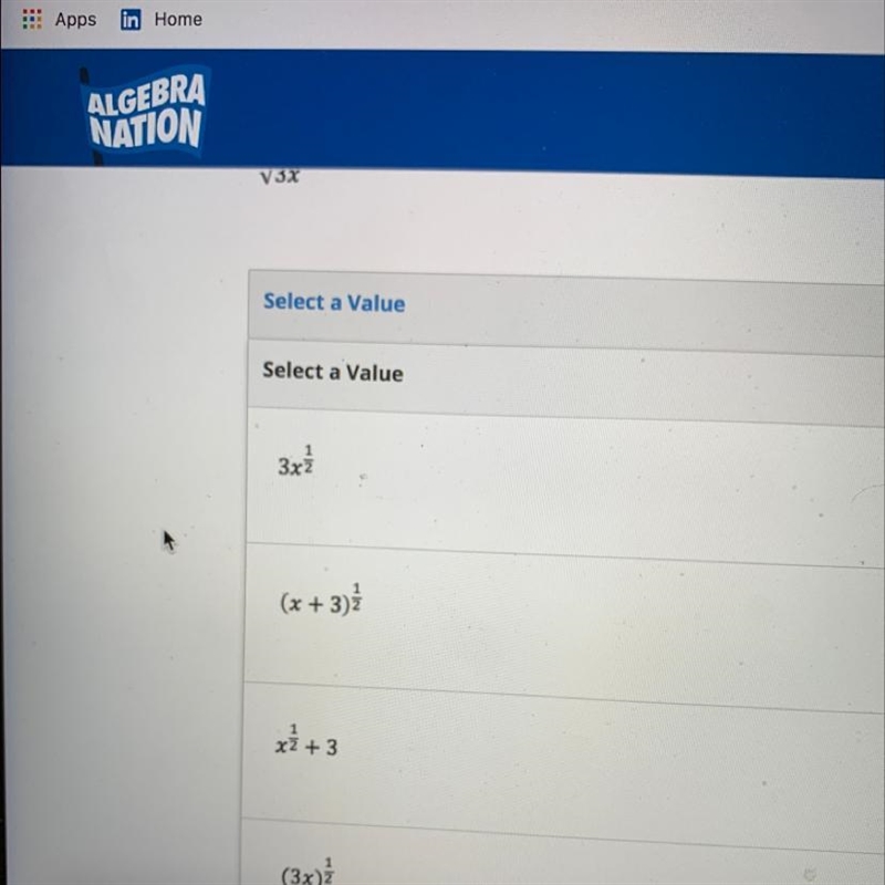 Which expression is equal to square root 3x-example-1