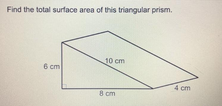 Find the total surface area of this triangular prism.-example-1