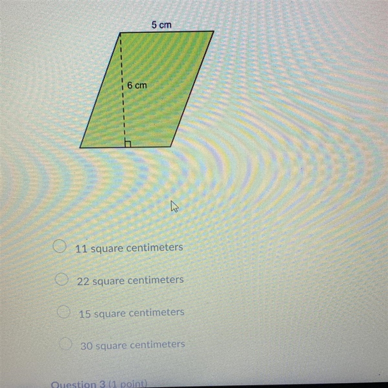 What is the area of the parallelogram? A. 11 square centimeters B. 22 square centimeters-example-1