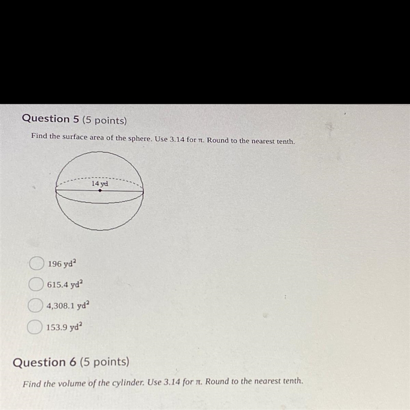 Find the surface area of the sphere. Use 3.14 for pie. Round to the nearest tenth-example-1