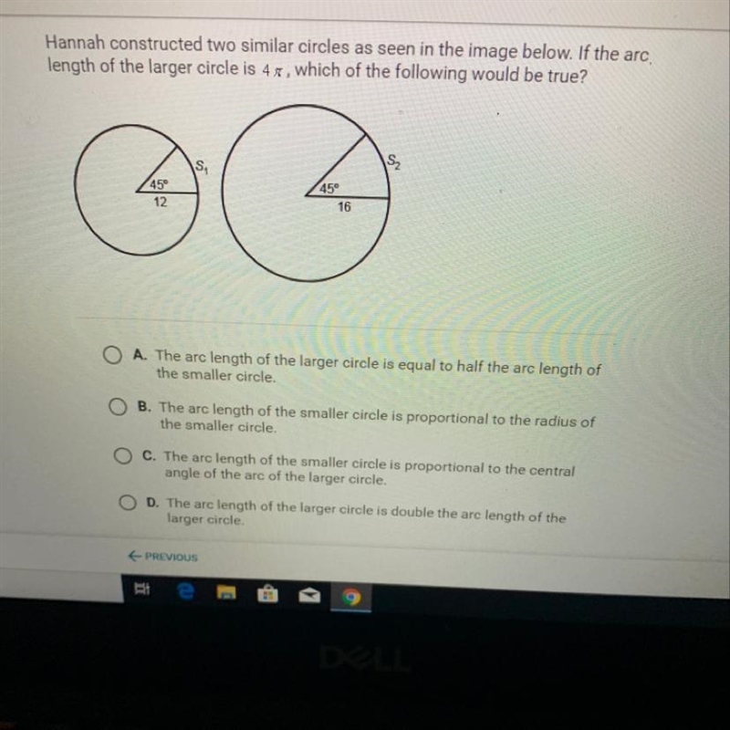 Hannah constructed two similar circles as seen in the image below. If the arc length-example-1