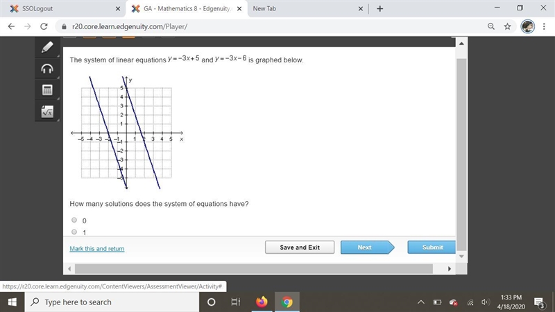 How many solutions does the system of equations have? 0 1 3 4-example-1