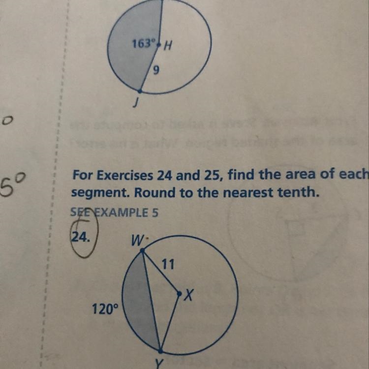 Find the area of each segment, round to the nearest tenth-example-1