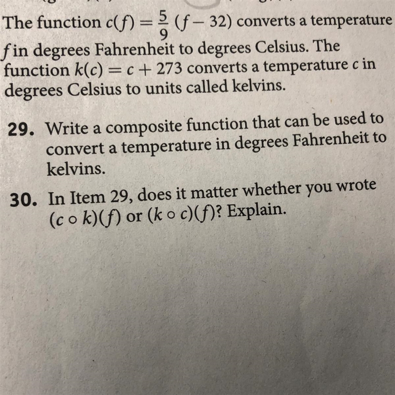 In Item 29, does it matter whether you wrote (co k)(f). or (koc)(f)? Explain.-example-1