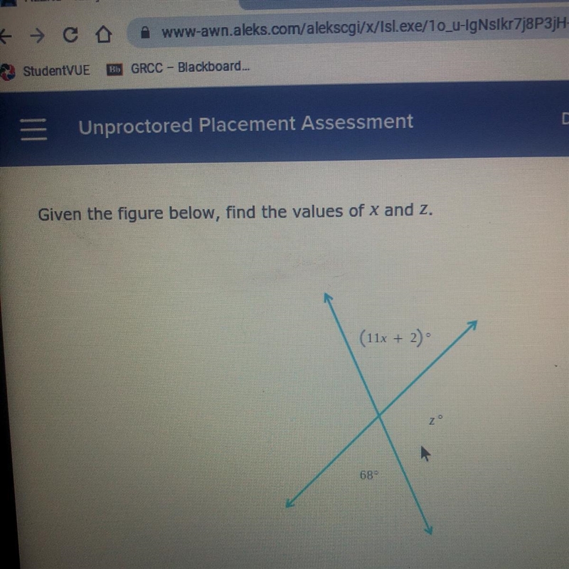 Given the figure below, find the values of x and z.-example-1