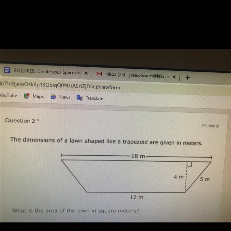 HELP! The dimensions of a lawn shaped like a trapezoid are given in meters. What is-example-1