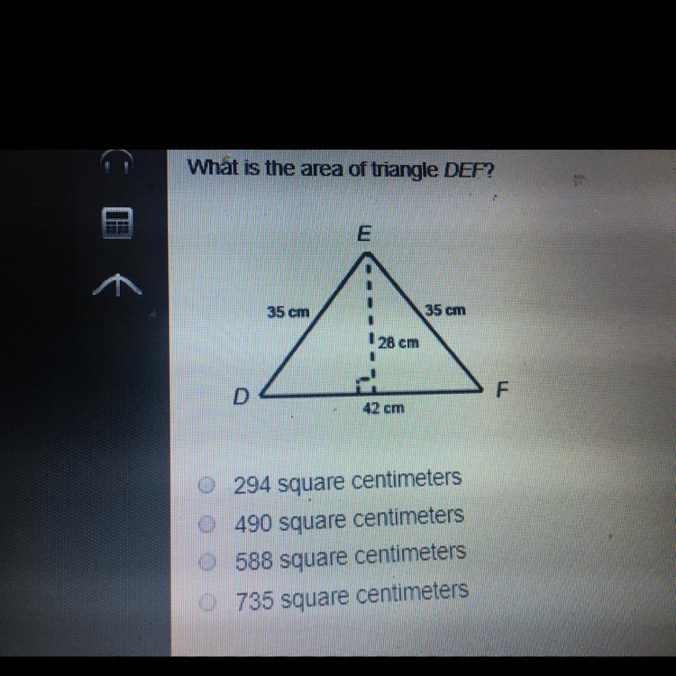 What is the area of triangle DEF? a) 294 square units b) 490 square units c) 588 square-example-1