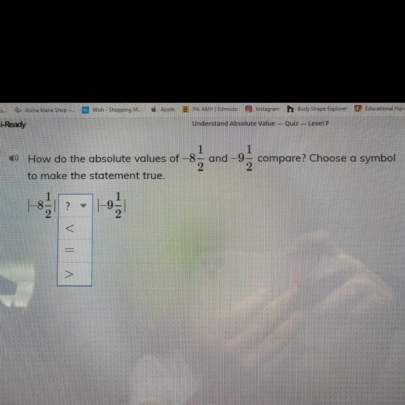 How do the absolute values of -8 1/2 and -9 1/2 compare? Choose a symbol to make the-example-1