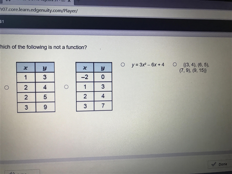 PLEASE ANSWER CORRECTLY HHH<33 Which of the following is not a function? A. y =3x-example-1