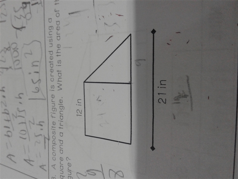 A composite figure is created using a square and a triangle. What is the area of the-example-1