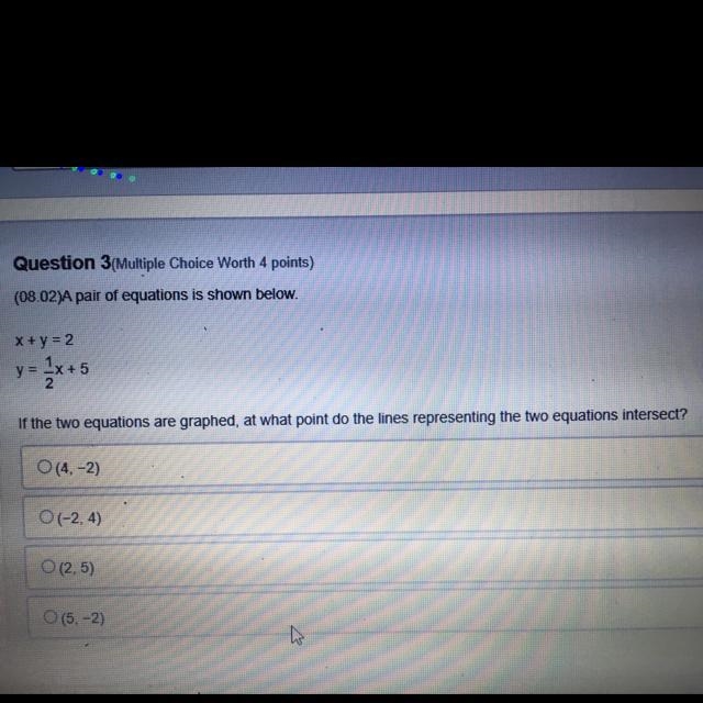 If the two questions are graft at what point do you lines representing two equations-example-1