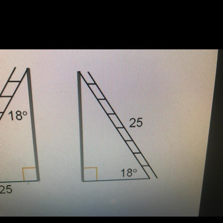 A 25 foot long ladder is propped against a wall at an angle of 18 degrees with the-example-1