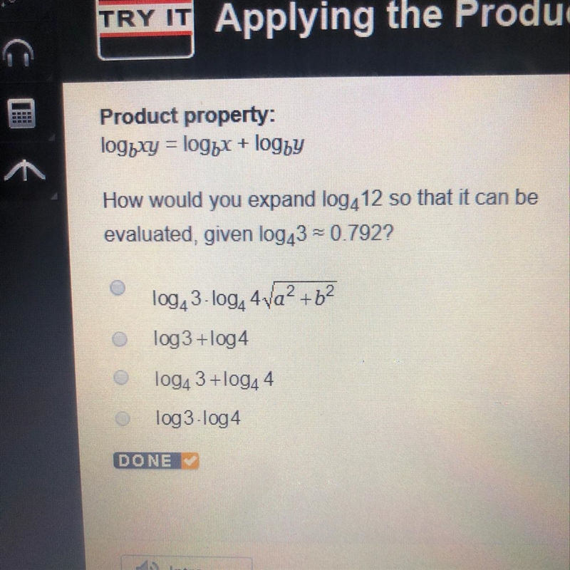 How would you expand log4^12 so that it can be evaluated, given log4^3= 0.792?-example-1