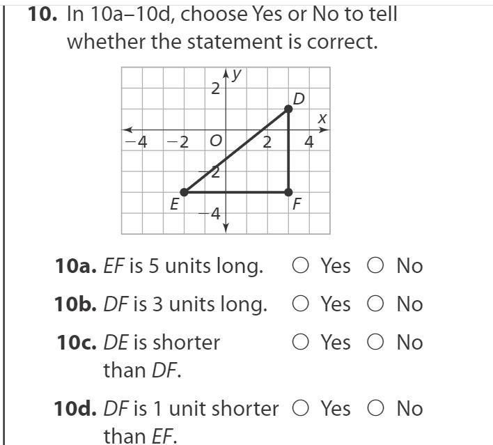 In 10a–10d, choose Yes or No to tell whether the statement is correct-example-1