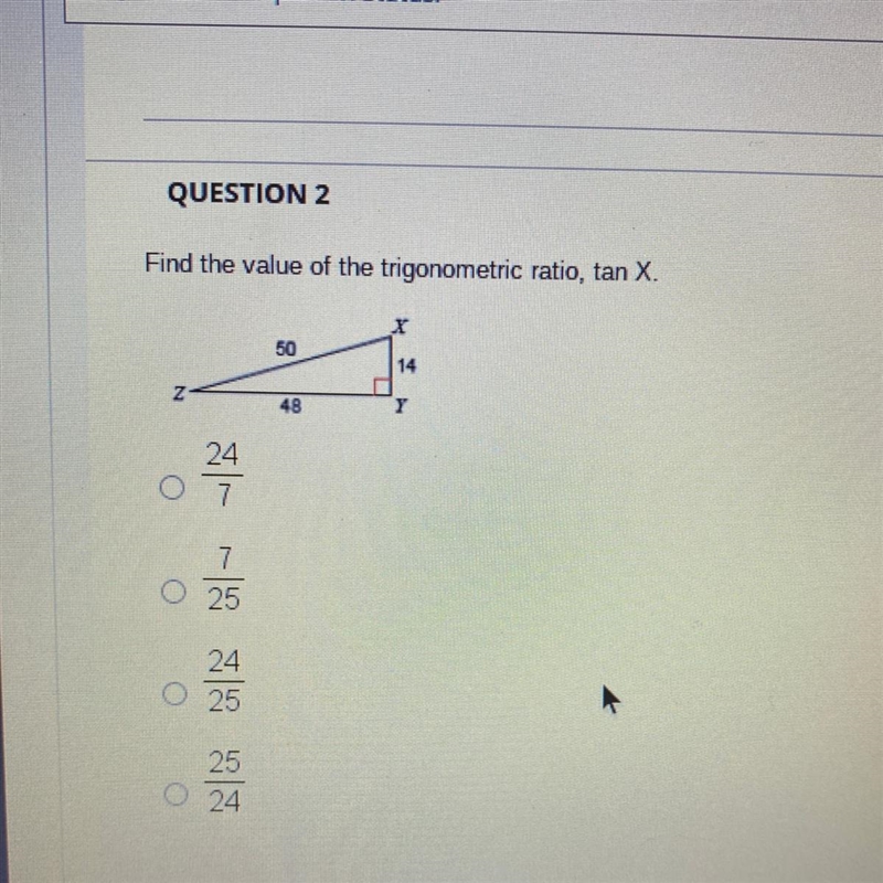 Find the value of the trigonometric ratio, tan X.-example-1