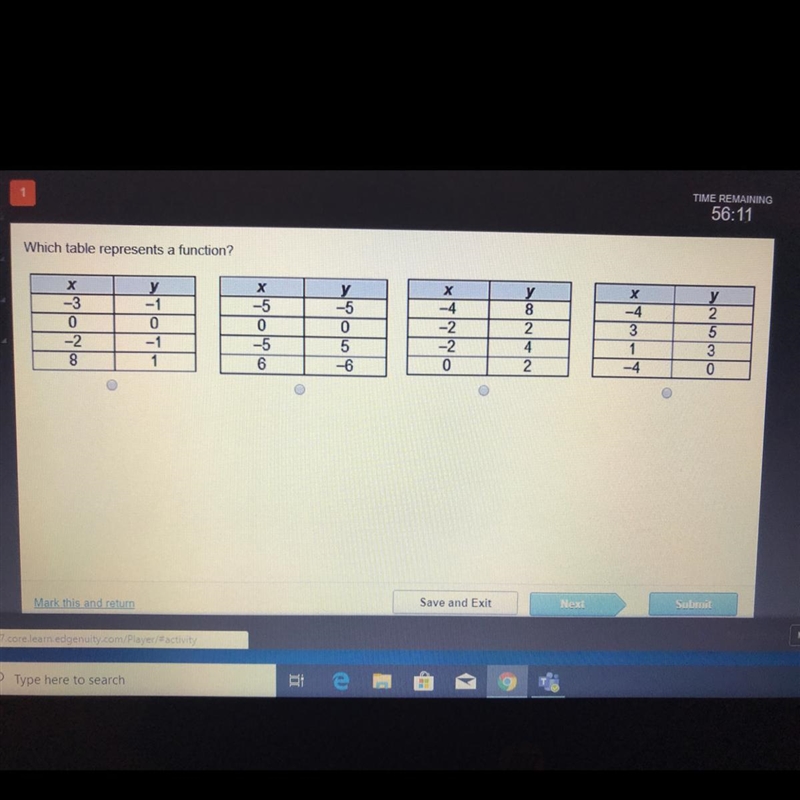 Which table represents a function?-example-1