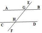 Fill in the blank with the appropriate angle: Given: AB and CD, transversal EF ∠BGH-example-1