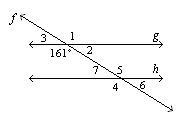 In the figure, line g is parallel to line h. Find the measure of angle 4.-example-1