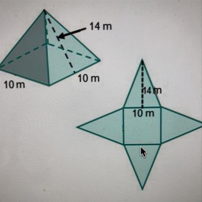 What is the total surface area of the square pyramid? 240 Square meters 280 Square-example-1