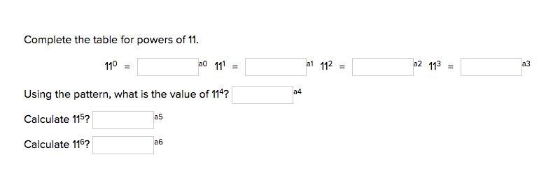 Complete the table for powers of 11. Please Help, been working all day and can not-example-1