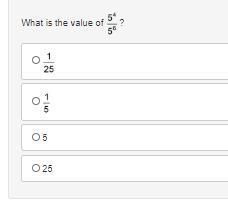 What is the value of 5 to the power of 4 over 5 to the power of 6? 1 over 25 1 over-example-1